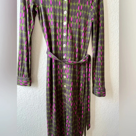 Boden button up shirt dress 70s long sleeve belted indie printed teacher career - Picture 6 of 12